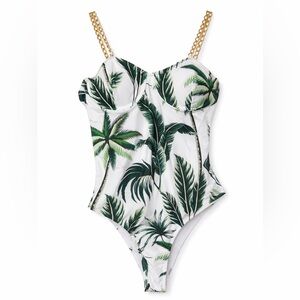 New - SHEIN Tropical Palm Print One Piece Swimsuit / Bodysuit